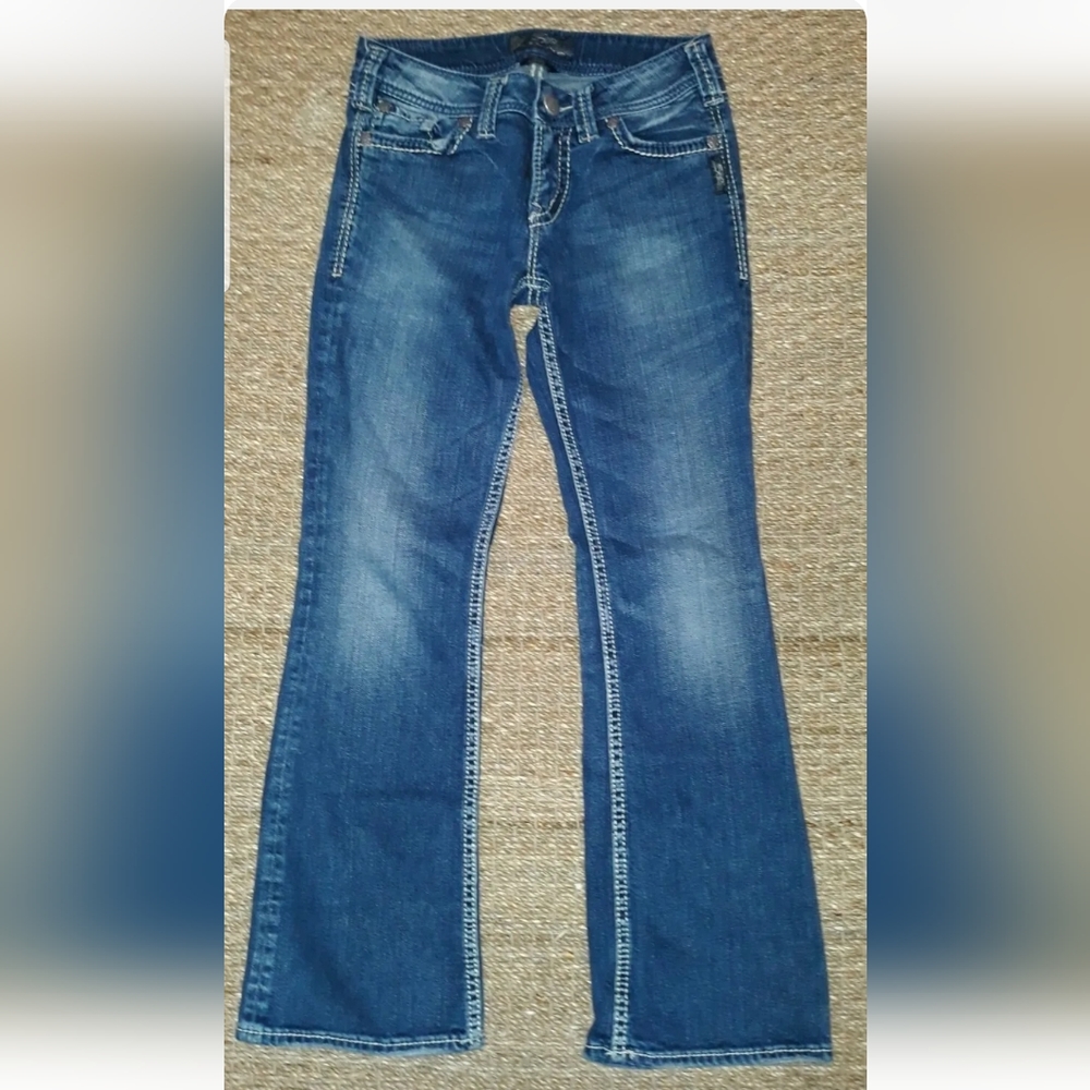 Silver Jeans Suki Surplus Flap Pocket Jeans Size 26 Distressed Bootcut